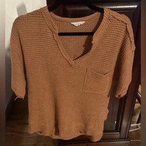 Brown Waffle Cut Shirt With Pocket